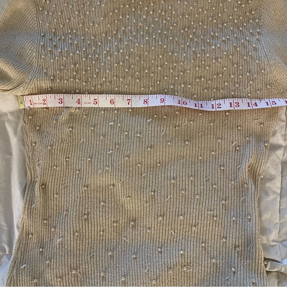 Belldini Light Gold Silk Metallic Sweater with Pearl Accents Stunning -OS ✨✨ - Picture 6 of 9